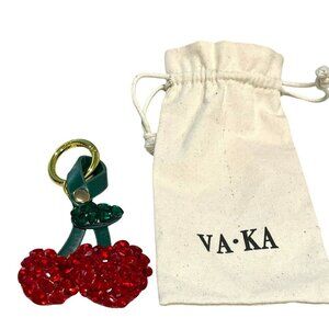 Crystal Cherry Keychain With Leather Accents & Gold-Tone Ring By VA KA